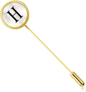 Lapel Pin for Men Gold, Mens Lapel Pins for Suits Initial Brooch Pin Mother of Pearl Lapel Stick Pin for Necktie Bow Tie Hat