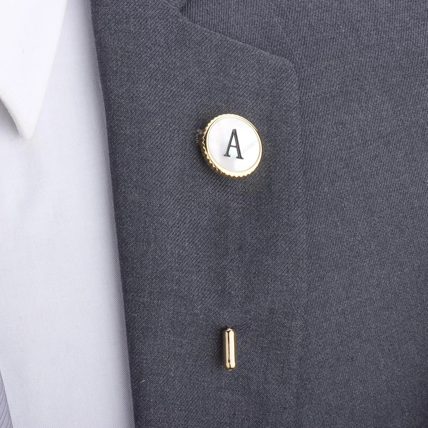 Lapel Pin for Men Gold, Mens Lapel Pins for Suits Initial Brooch Pin Mother of Pearl Lapel Stick Pin for Necktie Bow Tie Hat