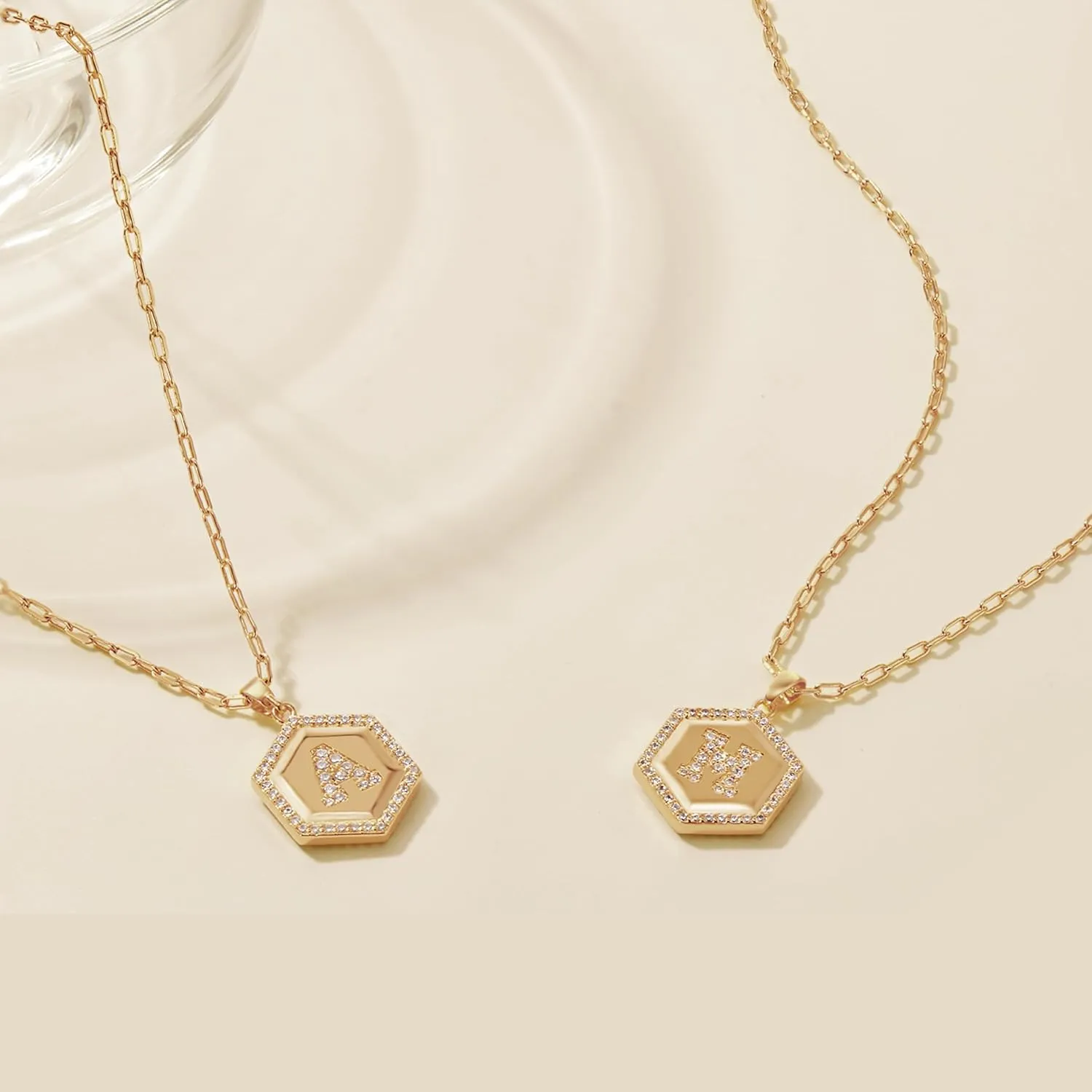 Layered Initial Necklaces for Women 14K Gold-Plated Hexagon Pendant Trendy Retro Choker Capital Letter Name Necklace Jewelry Birthday Gifts for Women