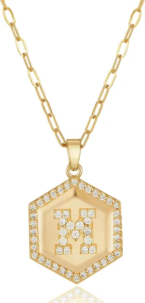 Layered Initial Necklaces for Women 14K Gold-Plated Hexagon Pendant Trendy Retro Choker Capital Letter Name Necklace Jewelry Birthday Gifts for Women