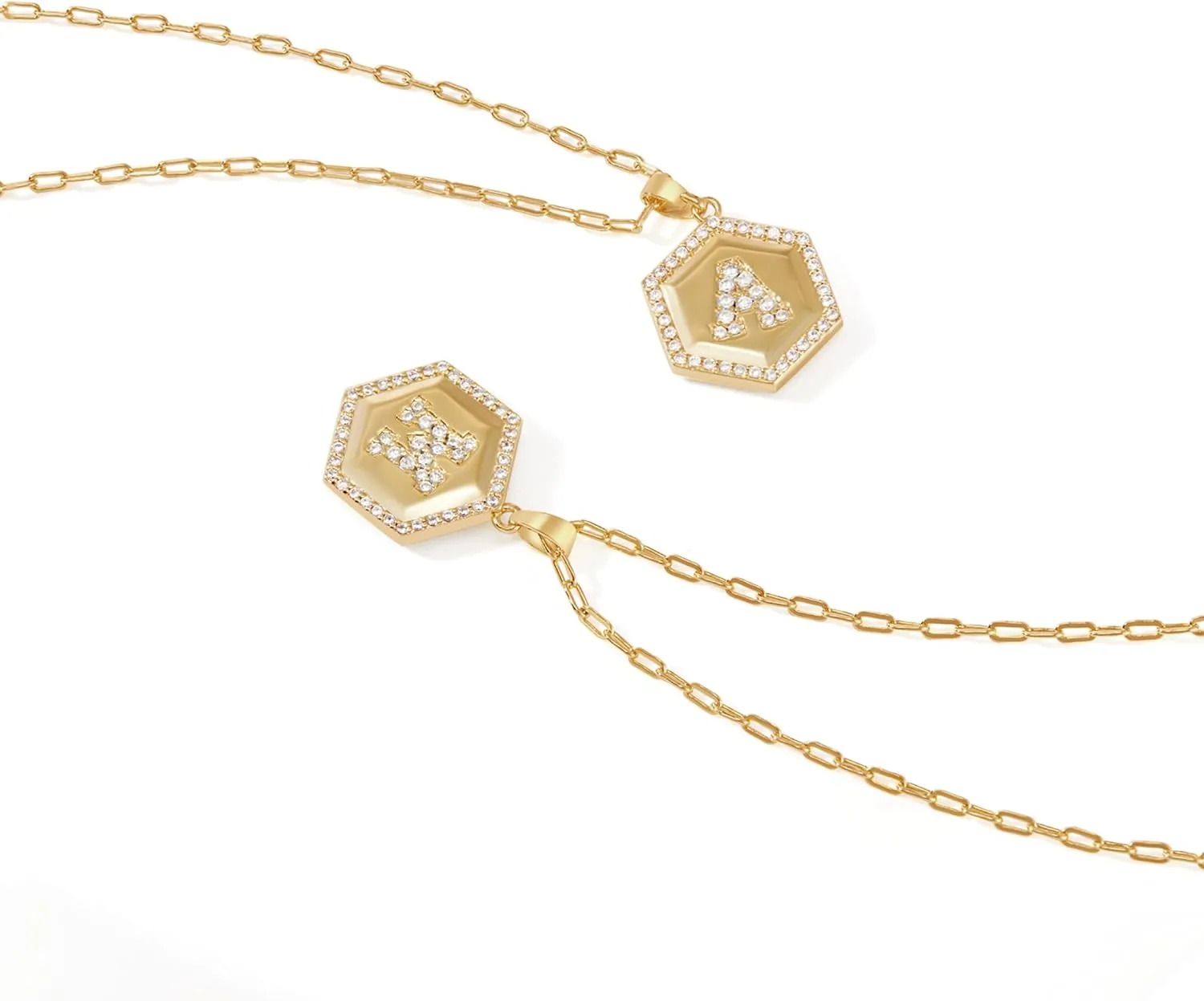 Layered Initial Necklaces for Women 14K Gold-Plated Hexagon Pendant Trendy Retro Choker Capital Letter Name Necklace Jewelry Birthday Gifts for Women