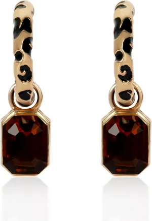 Leopard Hoop Earrings for Women Cheetah Leopard Print Open Hoop Earrings with Dangle Brown Faceted Glass Gemstone Charm Drop Animal Spots Earrings Party Jewelry Gifts for Women