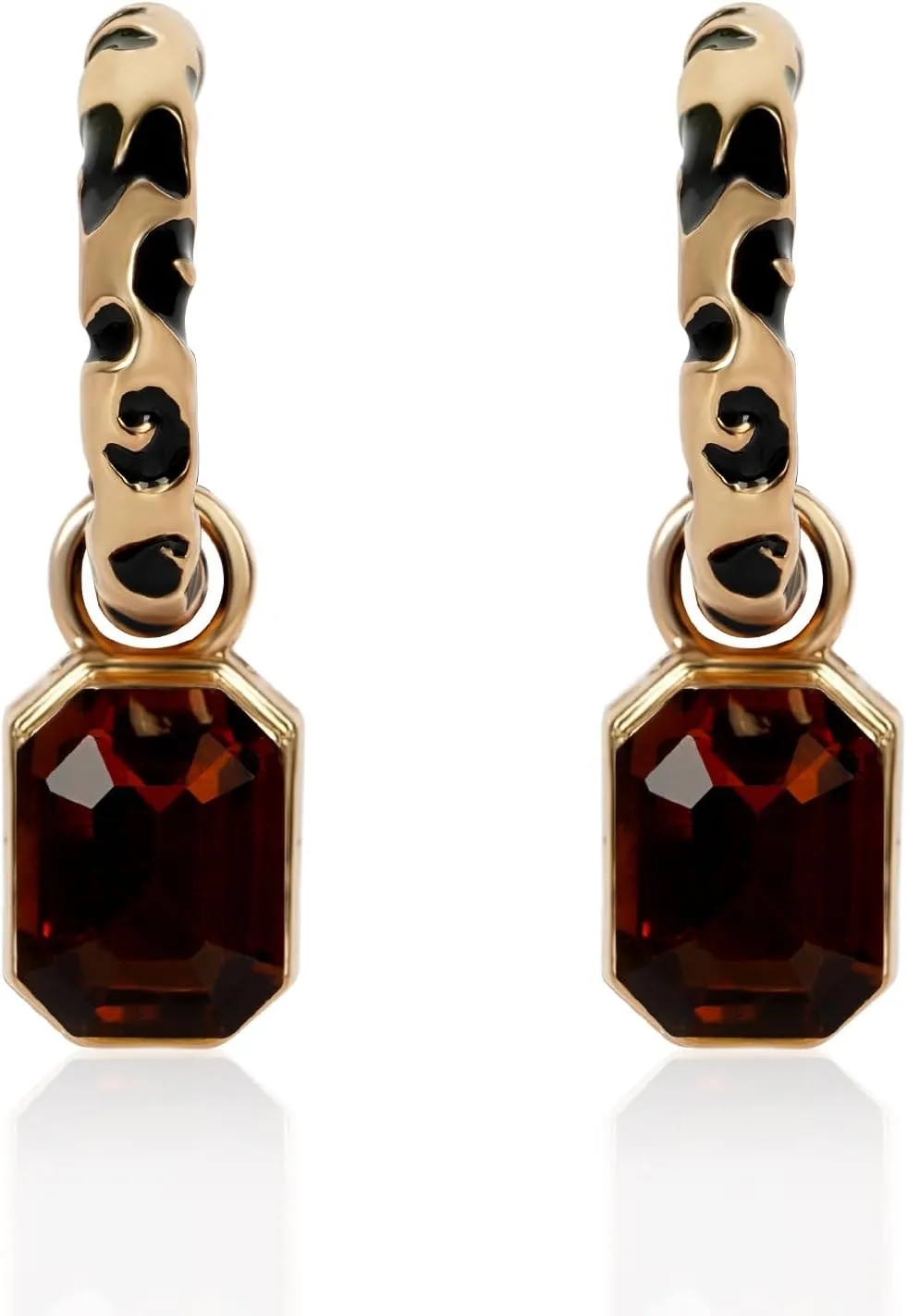 Leopard Hoop Earrings for Women Cheetah Leopard Print Open Hoop Earrings with Dangle Brown Faceted Glass Gemstone Charm Drop Animal Spots Earrings Party Jewelry Gifts for Women