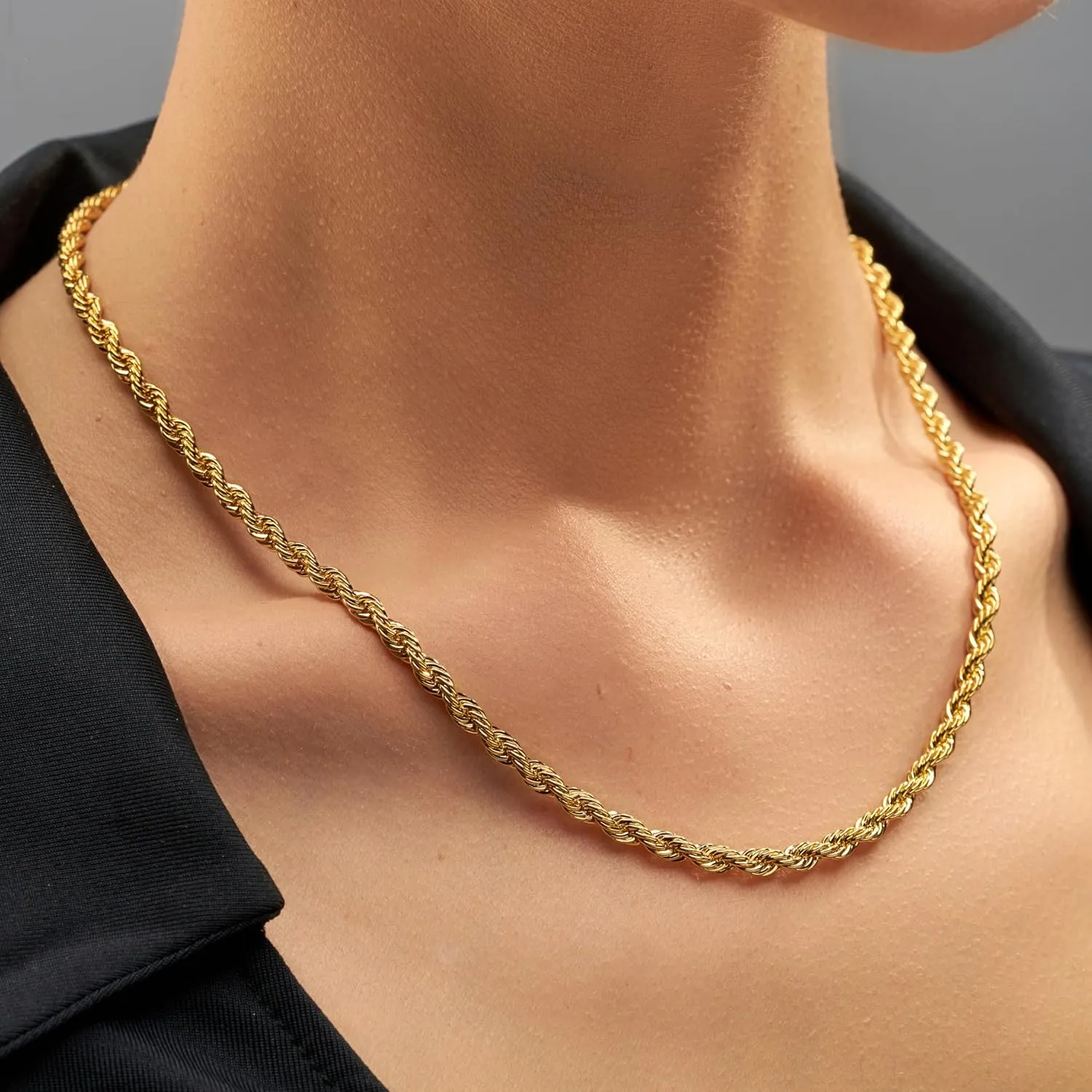 LIFETIME JEWELRY 5mm White Gold Chain for Men & Women 24k Real Gold Plated Diamond Cut Gold Rope Chain for Men & Gold Chain Necklace Women 16 to 36 Inch