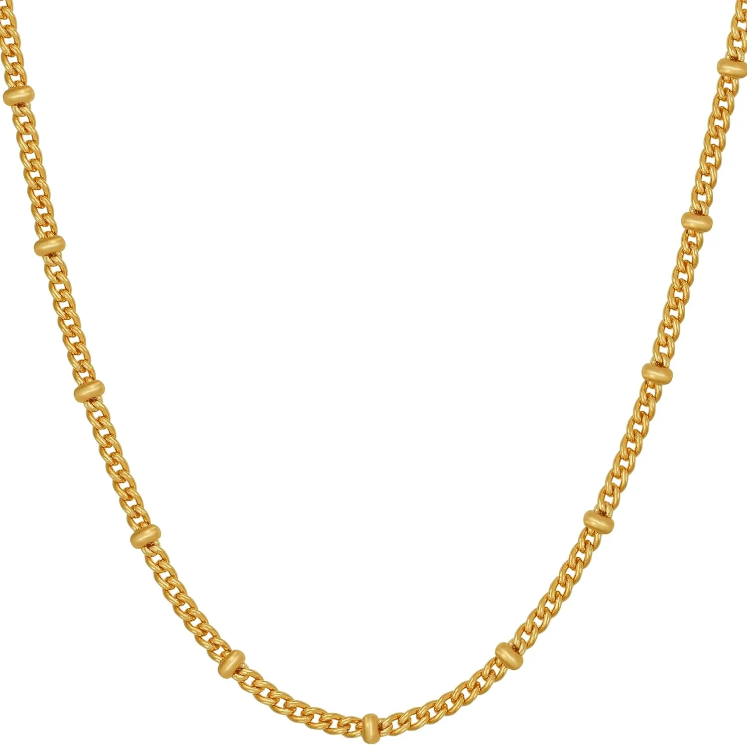 LIFETIME JEWELRY Tiny Curb Link Gold Necklace for Women with Divider Balls 24k Real Gold Plated Necklace