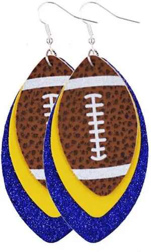 Lightweight Glitter Leather Football Earrings Multilayer Leather Football Baseball Drop Earrings for Women Funny Sports Game Jewelry