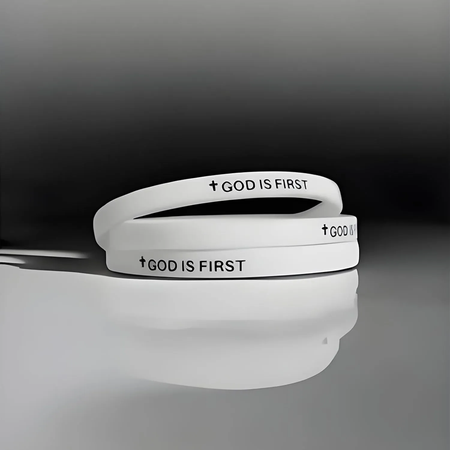 LIU JUN God Is First Bracelet, GOD IS FIRST IM SECOND Christian Rubber Bracelets Inspirational Engraved Bible Verses Cross Silicone Bracelet For Women Men Faith Gifts