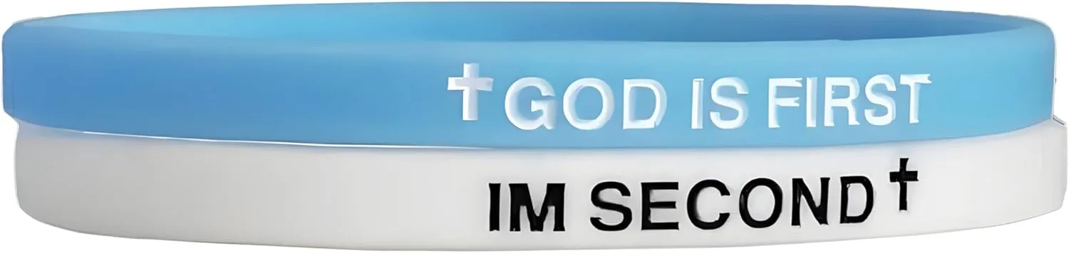LIU JUN God Is First Bracelet, GOD IS FIRST IM SECOND Christian Rubber Bracelets Inspirational Engraved Bible Verses Cross Silicone Bracelet For Women Men Faith Gifts