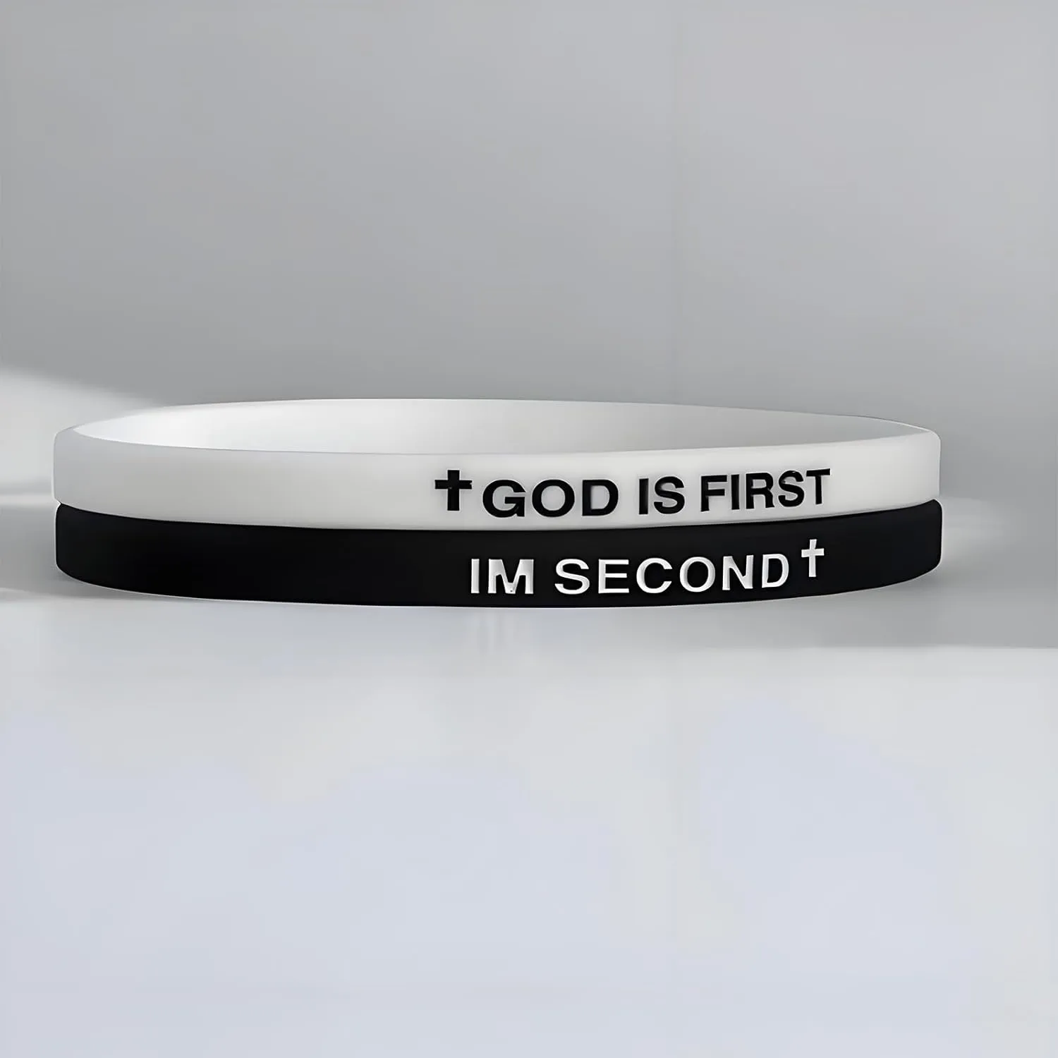 LIU JUN God Is First Bracelet, GOD IS FIRST IM SECOND Christian Rubber Bracelets Inspirational Engraved Bible Verses Cross Silicone Bracelet For Women Men Faith Gifts