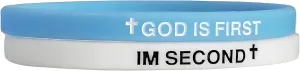 LIU JUN God Is First Bracelet, GOD IS FIRST IM SECOND Christian Rubber Bracelets Inspirational Engraved Bible Verses Cross Silicone Bracelet For Women Men Faith Gifts