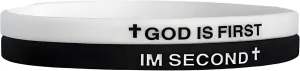 LIU JUN God Is First Bracelet, GOD IS FIRST IM SECOND Christian Rubber Bracelets Inspirational Engraved Bible Verses Cross Silicone Bracelet For Women Men Faith Gifts