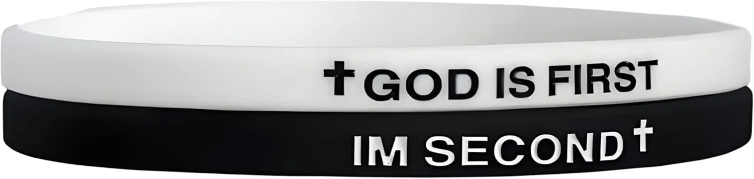 LIU JUN God Is First Bracelet, GOD IS FIRST IM SECOND Christian Rubber Bracelets Inspirational Engraved Bible Verses Cross Silicone Bracelet For Women Men Faith Gifts