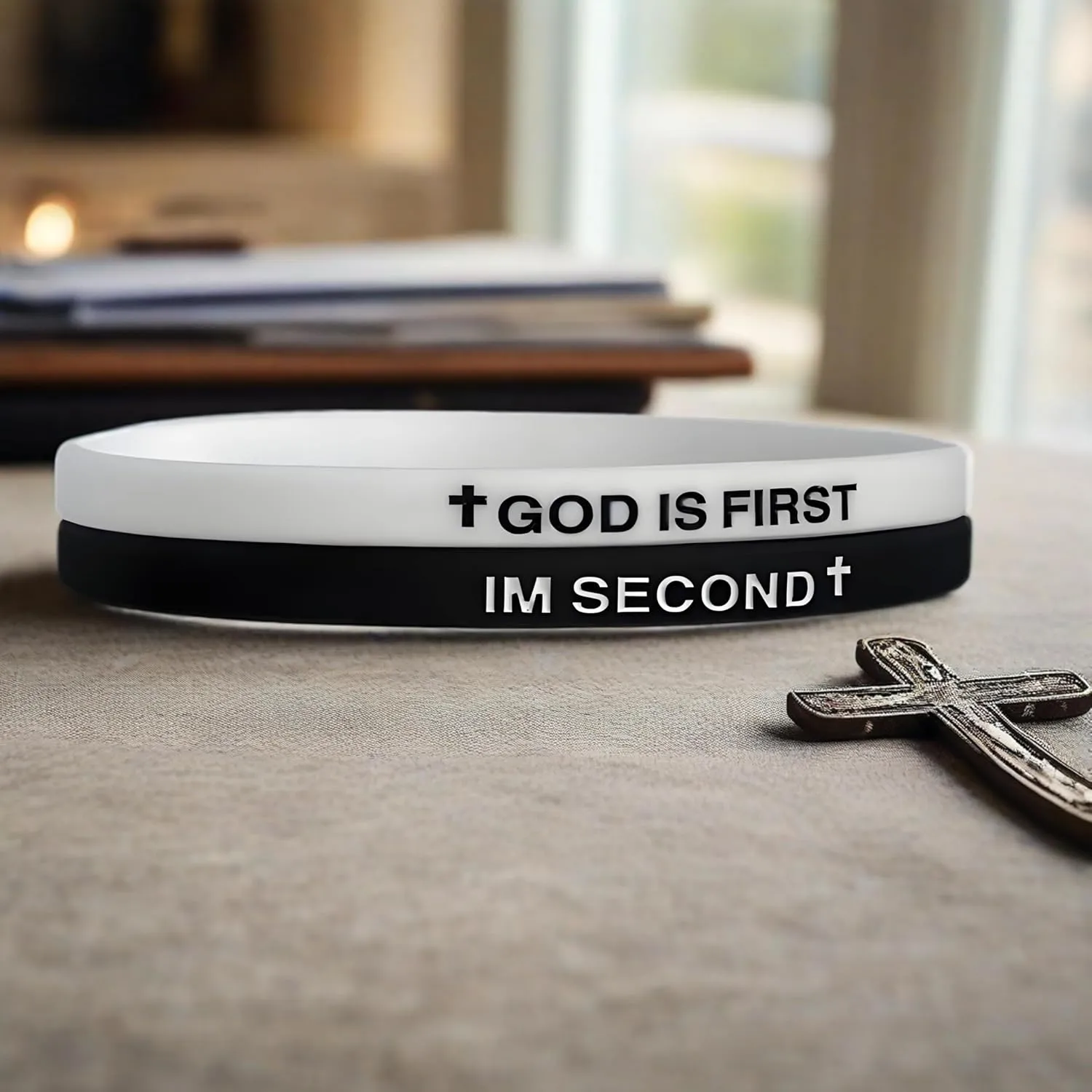 LIU JUN God Is First Bracelet, GOD IS FIRST IM SECOND Christian Rubber Bracelets Inspirational Engraved Bible Verses Cross Silicone Bracelet For Women Men Faith Gifts