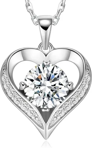 LOVE&LOVE Moissanite Necklaces for Women,1CT/2CT Moissanite Heart Necklace, Christian Cross Necklace for Women Men,18K White Gold Plated Sterling Silver,Jewelry Gift for Her Birthday Anniversary