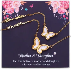 LParkin Mother Daughter Necklace Set for 2 Gifts For Mom From Daughter Butterfly Shell Necklaces