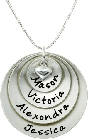 Lucky Four Personalized Sterling Silver Name Necklace. Customize with 4 names. Matte or Hammered Finish. Choice of Sterling Silver Chain. Gifts for Her, Mom, Wife, Girlfriend, Grandmother