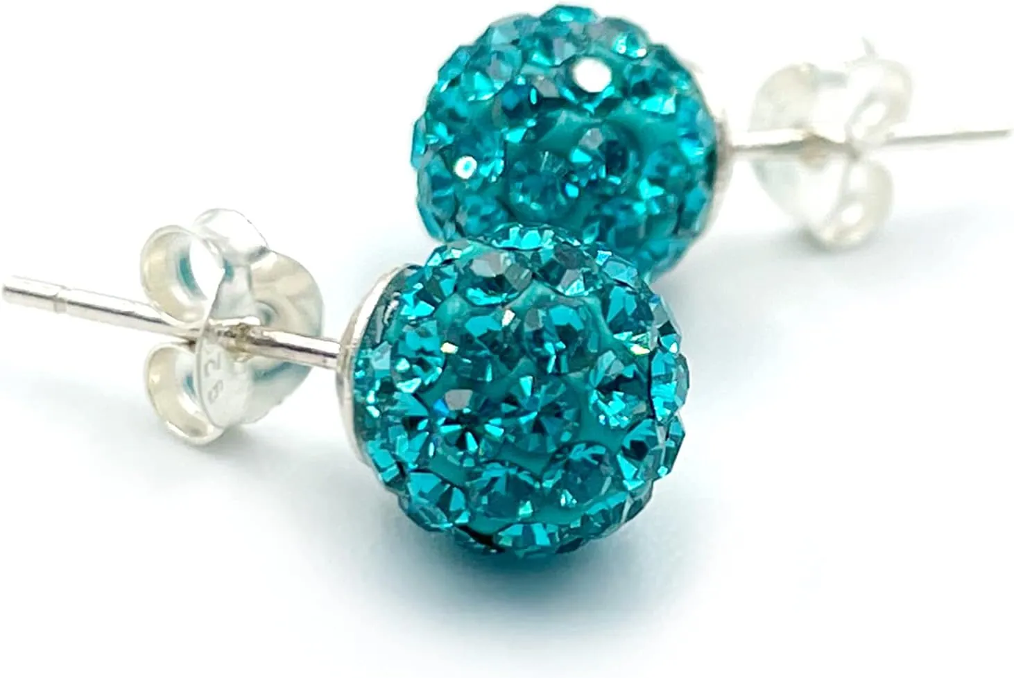 Luxurious Czech Stone Mint Crystal Ball Sterling Silver Stud Earrings for Women (4size)