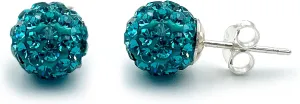 Luxurious Czech Stone Mint Crystal Ball Sterling Silver Stud Earrings for Women (4size)