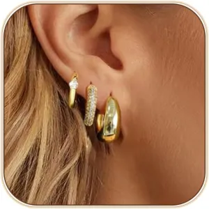 Luxval 14K Gold Plated Earrings for Women - Trendy Lightweight Huggie Hoops - Dainty Small Jewelry Sets - Gifts for Women
