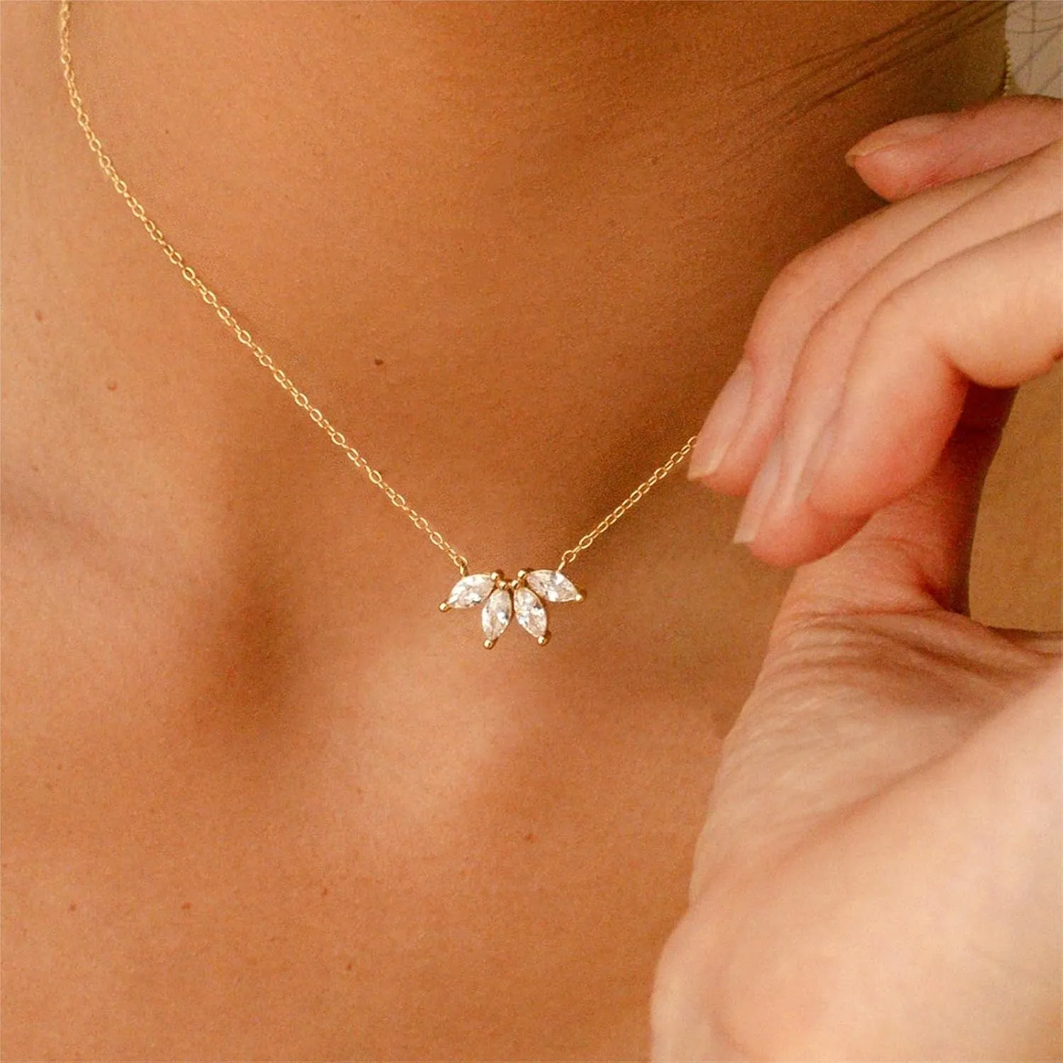 Luxval Diamond Pendant Gold Necklace for WomenDainty 18k Gold Plated Choker Necklaces Simple Gold Jewelry Gifts for Women Girls