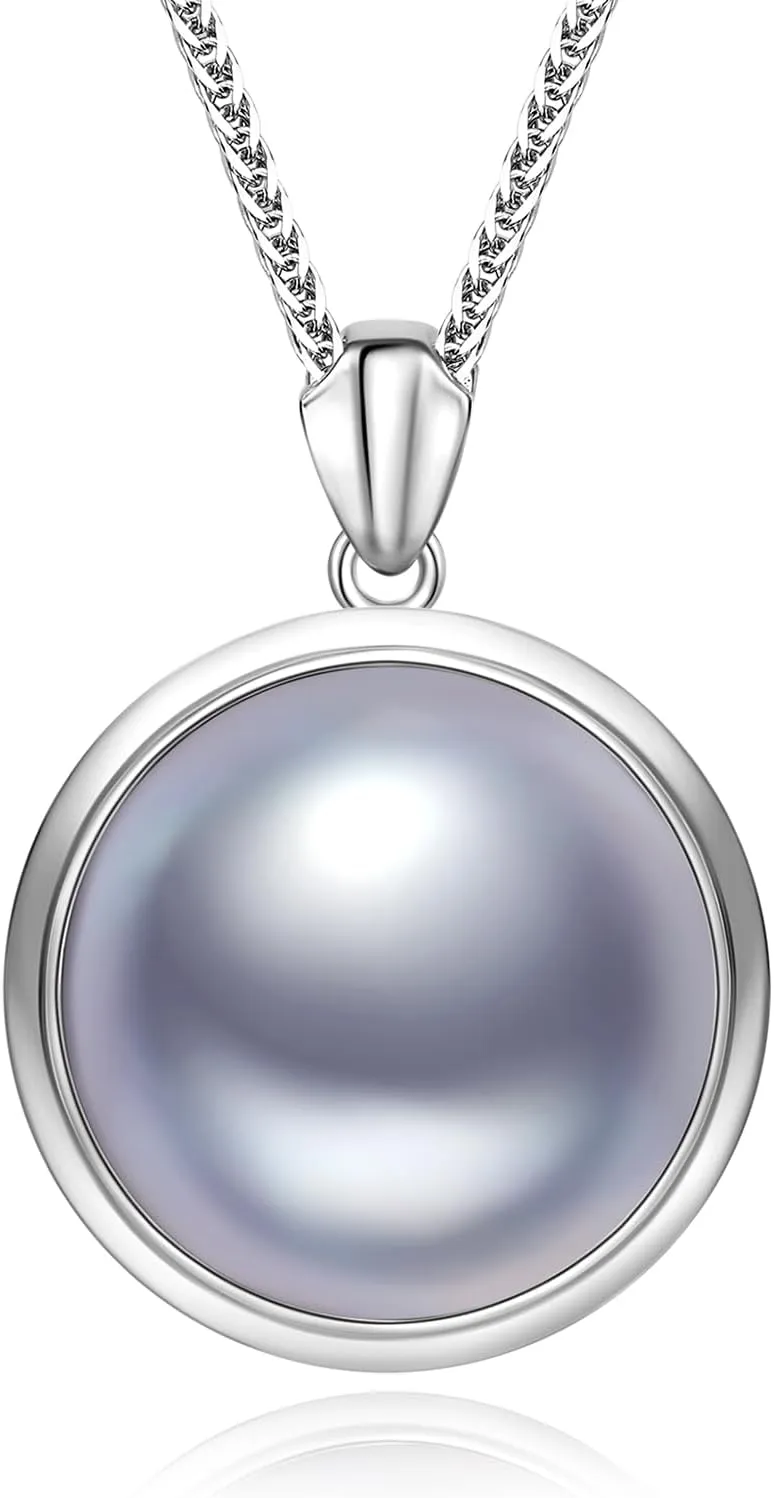 Mabe Pearl Necklaces for Women, Silver Jewelry, Anniversary Birthday Gifts for Wife, Mom, Dauhter, Girlfriend, Grandma