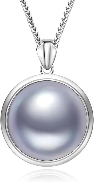 Mabe Pearl Necklaces for Women, Silver Jewelry, Anniversary Birthday Gifts for Wife, Mom, Dauhter, Girlfriend, Grandma