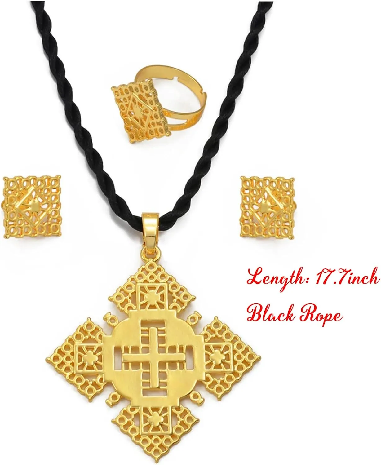 Mai & Claire 14K Gold Filled Ethiopian Cross Jewelry For Women - African Cross Pendant Necklaces Earrings Ring Traditional Religious Ornaments For Ethiopian Eritrean Israel Nigeria