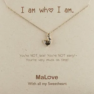 MaLove Lovely Simple Daily Tiny Small Dainty Delicate Happy Duck Inspirational Pendant Necklace, Handmade Gold Tone Plated Pendant Necklace Jewelry Gift for Women