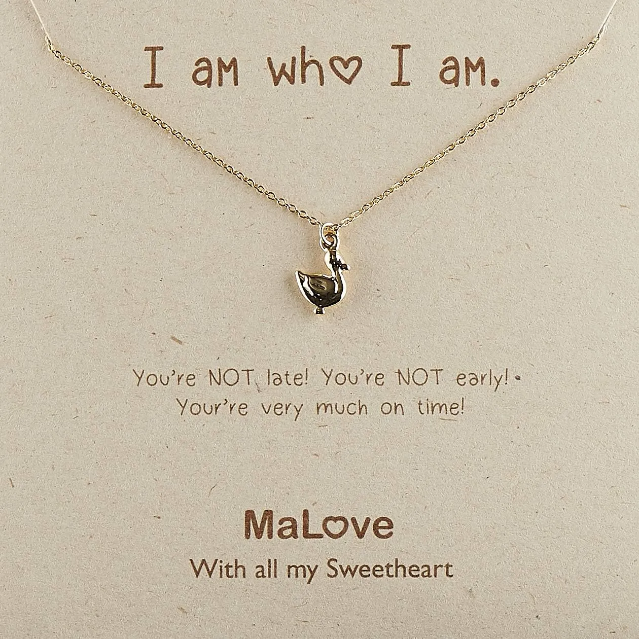 MaLove Lovely Simple Daily Tiny Small Dainty Delicate Happy Duck Inspirational Pendant Necklace, Handmade Gold Tone Plated Pendant Necklace Jewelry Gift for Women