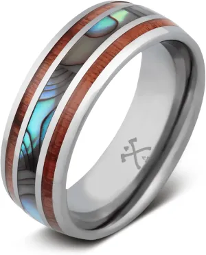 Manly Bands: Ocean-Inspired Mens Wedding Bands and Rings - Unique Wedding Band with Abalone Shell, Stylish Ring for Men - Free Silicone Ring Included