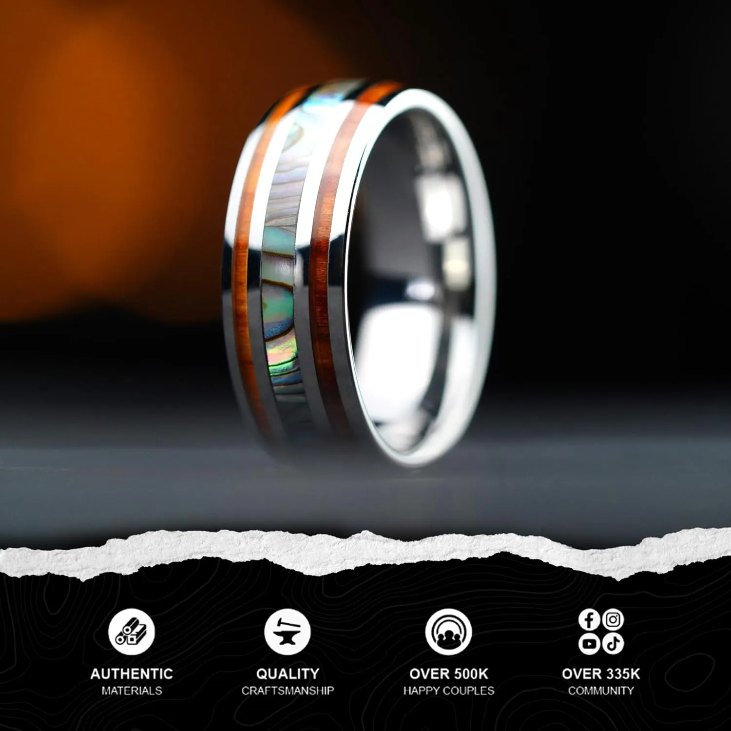 Manly Bands: Ocean-Inspired Mens Wedding Bands and Rings - Unique Wedding Band with Abalone Shell, Stylish Ring for Men - Free Silicone Ring Included