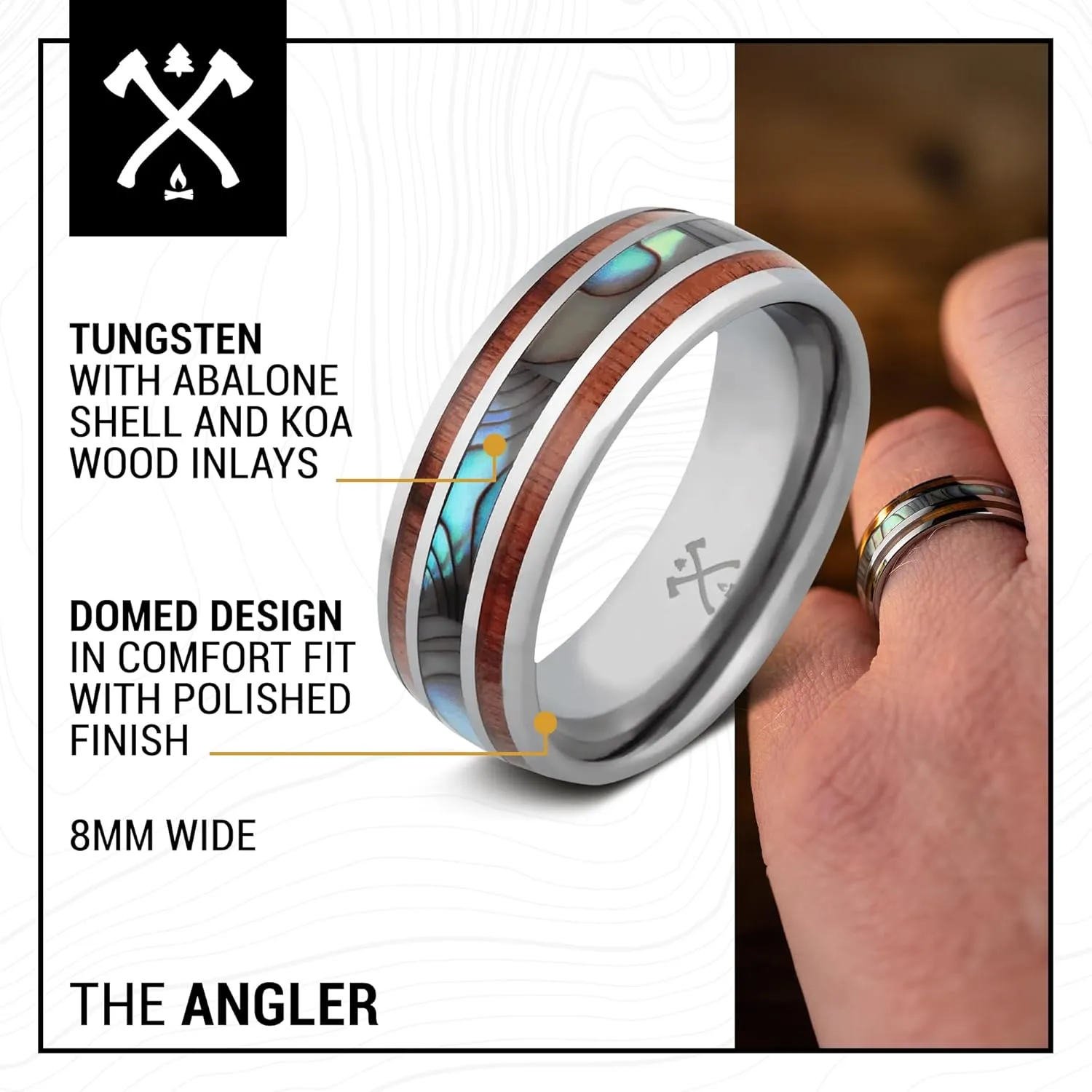 Manly Bands: Ocean-Inspired Mens Wedding Bands and Rings - Unique Wedding Band with Abalone Shell, Stylish Ring for Men - Free Silicone Ring Included