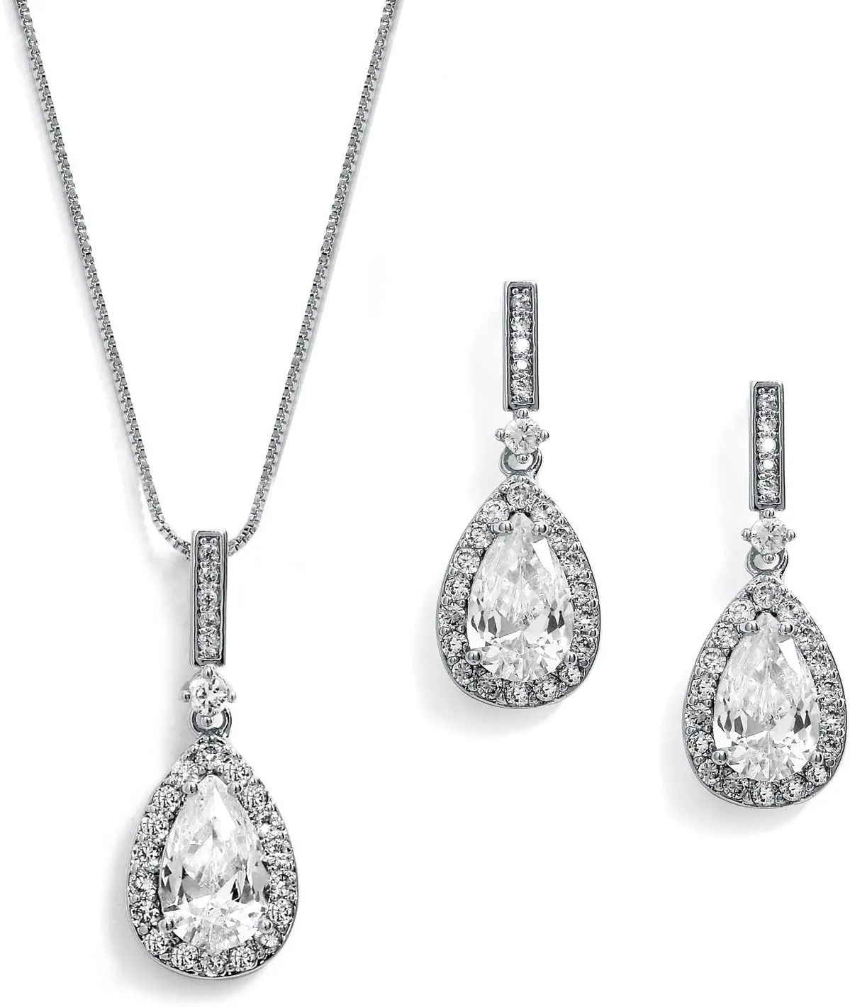 Mariell Bridal Wedding Necklace Earrings Set, CZ Crystal Pendant and Drop Earrings for Brides, Bridesmaid