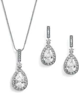 Mariell Bridal Wedding Necklace Earrings Set, CZ Crystal Pendant and Drop Earrings for Brides, Bridesmaid