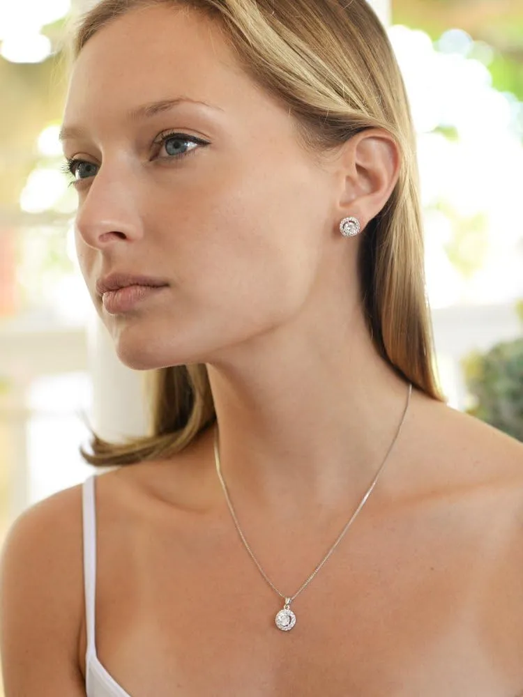 Mariell Bridal Wedding Necklace Set, Cubic Zirconia Pendant Necklace and Stud Earring, Bridal Jewelry Set