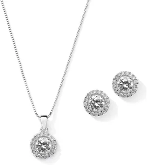 Mariell Bridal Wedding Necklace Set, Cubic Zirconia Pendant Necklace and Stud Earring, Bridal Jewelry Set