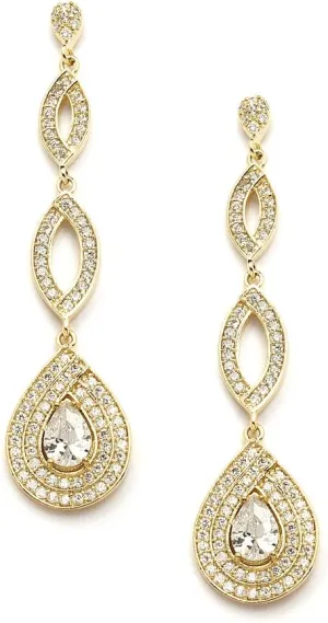 Mariell Gold Wedding Earrings, Cubic Zirconia Dangle Earrings for Bride, Bridesmaids, Gold Bridal Earring
