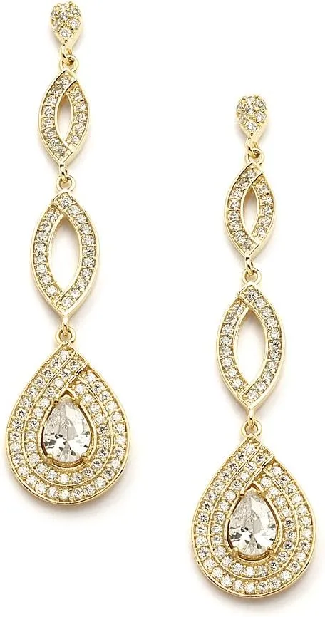 Mariell Gold Wedding Earrings, Cubic Zirconia Dangle Earrings for Bride, Bridesmaids, Gold Bridal Earring