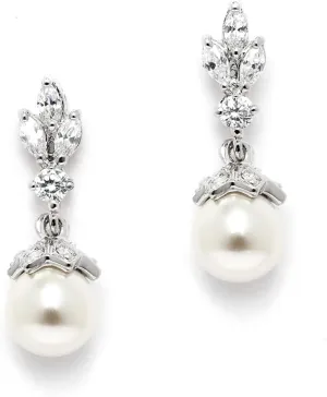 Mariell Pearl Drop Wedding Earrings, 8MM Ivory Shell Pearls, Cubic Zirconia Crystal and Pearl Earrings for Brides, Bridesmaid, Prom and Mother of the Bride