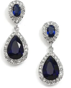 Mariell Sapphire Cubic Zirconia Teardrop Earrings for "Something Blue" Bridal or September Birthstone
