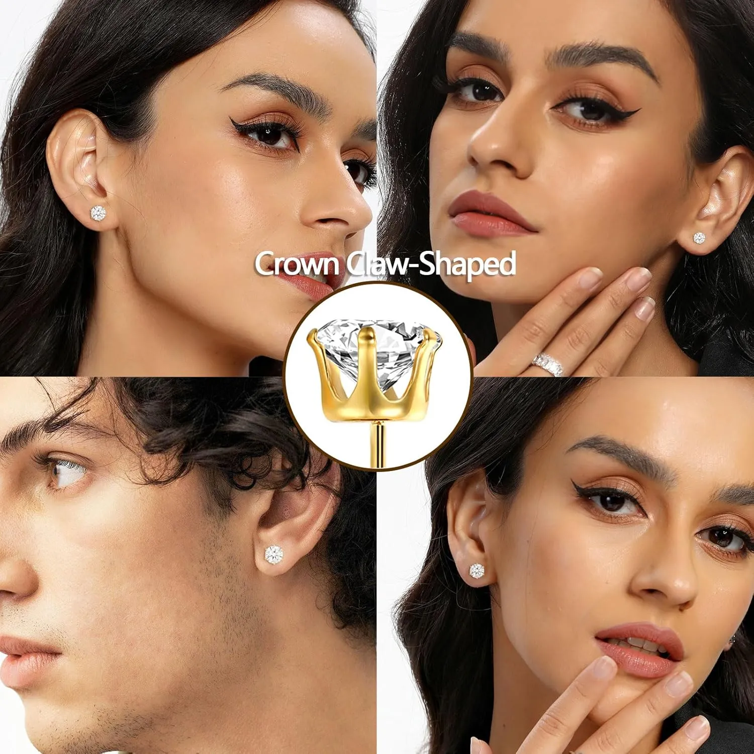 MDFUN 6 Pairs Stud Earrings Sets 3-8MM 18K Gold Plated Round 5A  Cubic Zirconia Earrings Hypoallergenic CZ 6 Prong Ears Jewelry for Women