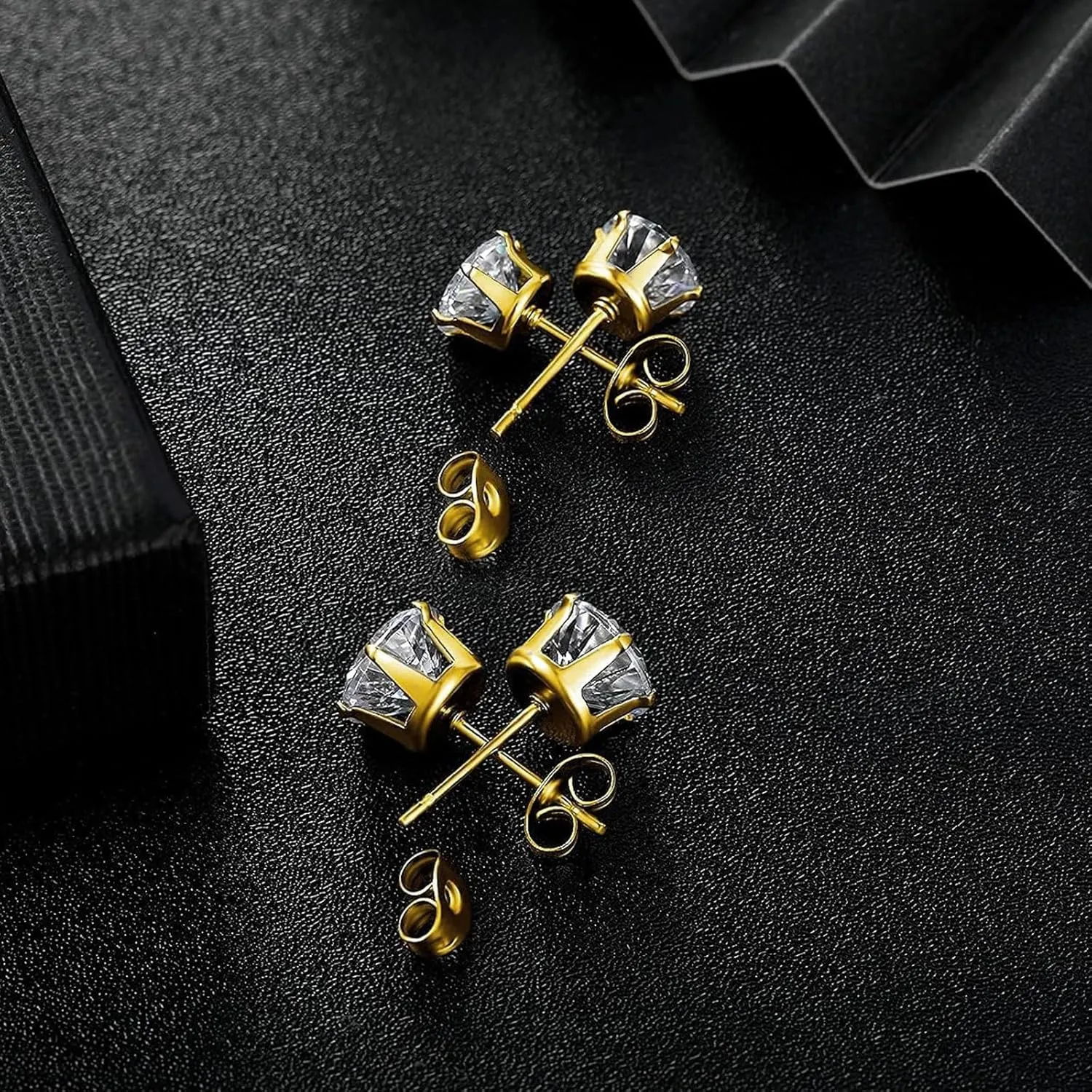 MDFUN 6 Pairs Stud Earrings Sets 3-8MM 18K Gold Plated Round 5A  Cubic Zirconia Earrings Hypoallergenic CZ 6 Prong Ears Jewelry for Women