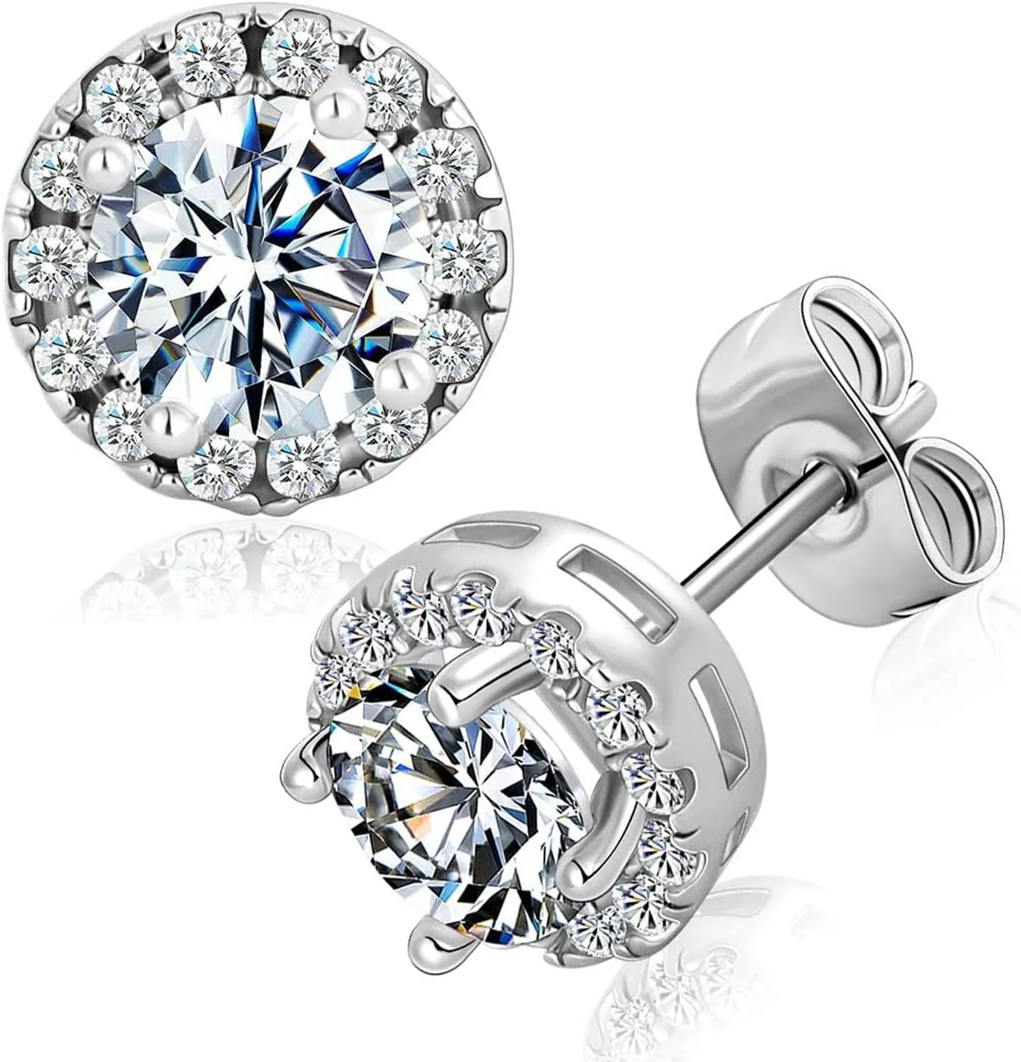MDFUN Halo Stud Earrings 18K Gold Plated 5A  Cubic Zirconia Round Earrings Hypoallergenic Ears Jewelry for Women Men