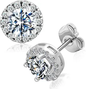 MDFUN Halo Stud Earrings 18K Gold Plated 5A  Cubic Zirconia Round Earrings Hypoallergenic Ears Jewelry for Women Men