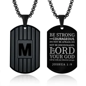 Men Letter Tag Necklace for Women A-Z Dog Tag Necklaces for Men Titanium Steels Black Pendant Religious Gifts for Him