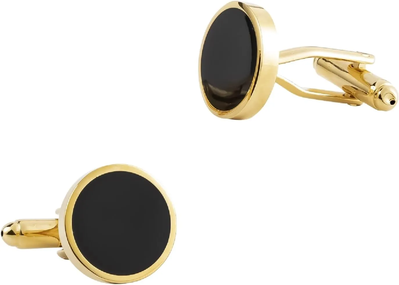 Mens Cufflinks Unique Cuff Links and Tie Clips Set Black Gold Plated Simple Round 15X15cm Jewelry Gifts for Dad Husband Business Valentines Day