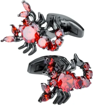 Mens Cufflinks Unique Red Cufflinks Men Silver Plated Ruby Shiny Zircon Scorpion Shape 2.6X2cm Jewelry Gifts for Dad Husband Business Valentines Day