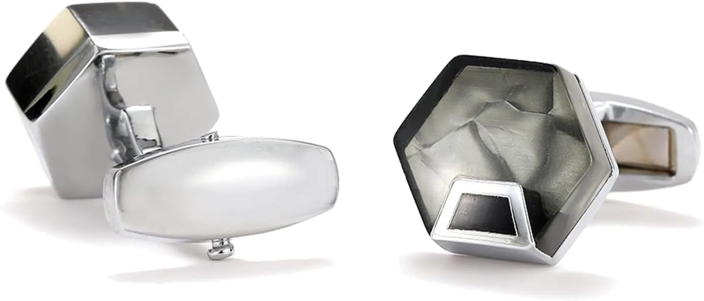 Mens Cufflinks Unique Silver Cuff Links Men Silver Plated Geometric Jewelry Gifts for Dad Husband Business Fathers Day Valentines Day