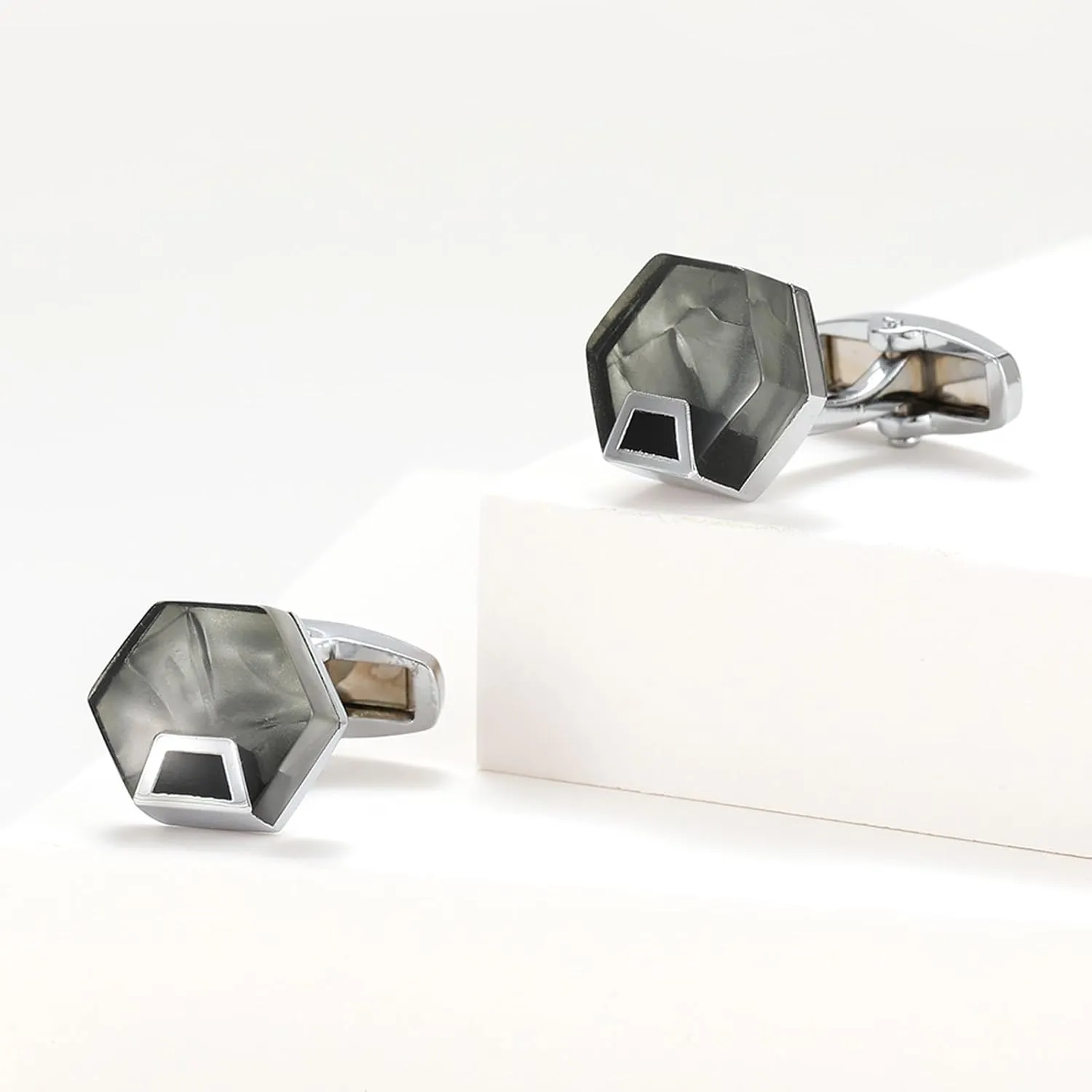Mens Cufflinks Unique Silver Cuff Links Men Silver Plated Geometric Jewelry Gifts for Dad Husband Business Fathers Day Valentines Day