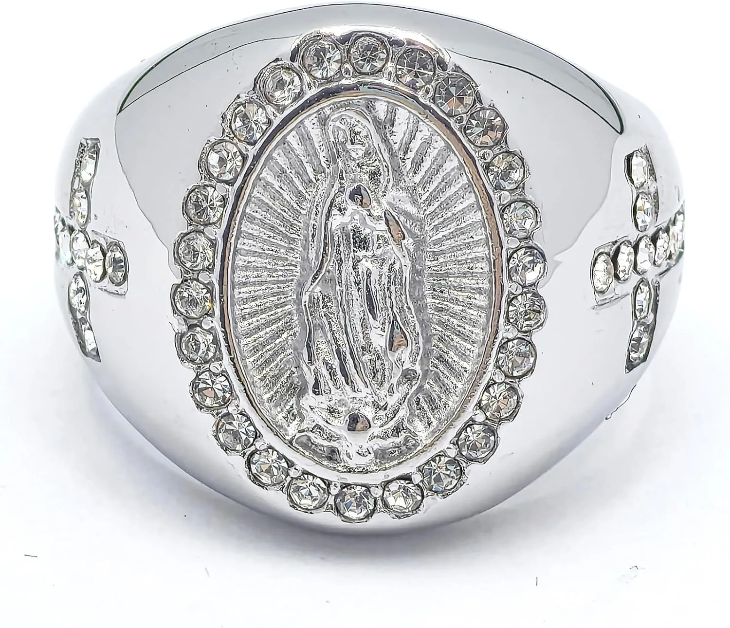 Men's Gold Plating Cubic Zirconia Our Lady of Guadalupe Virgin Mary Ring Religious Ring Size 7-13